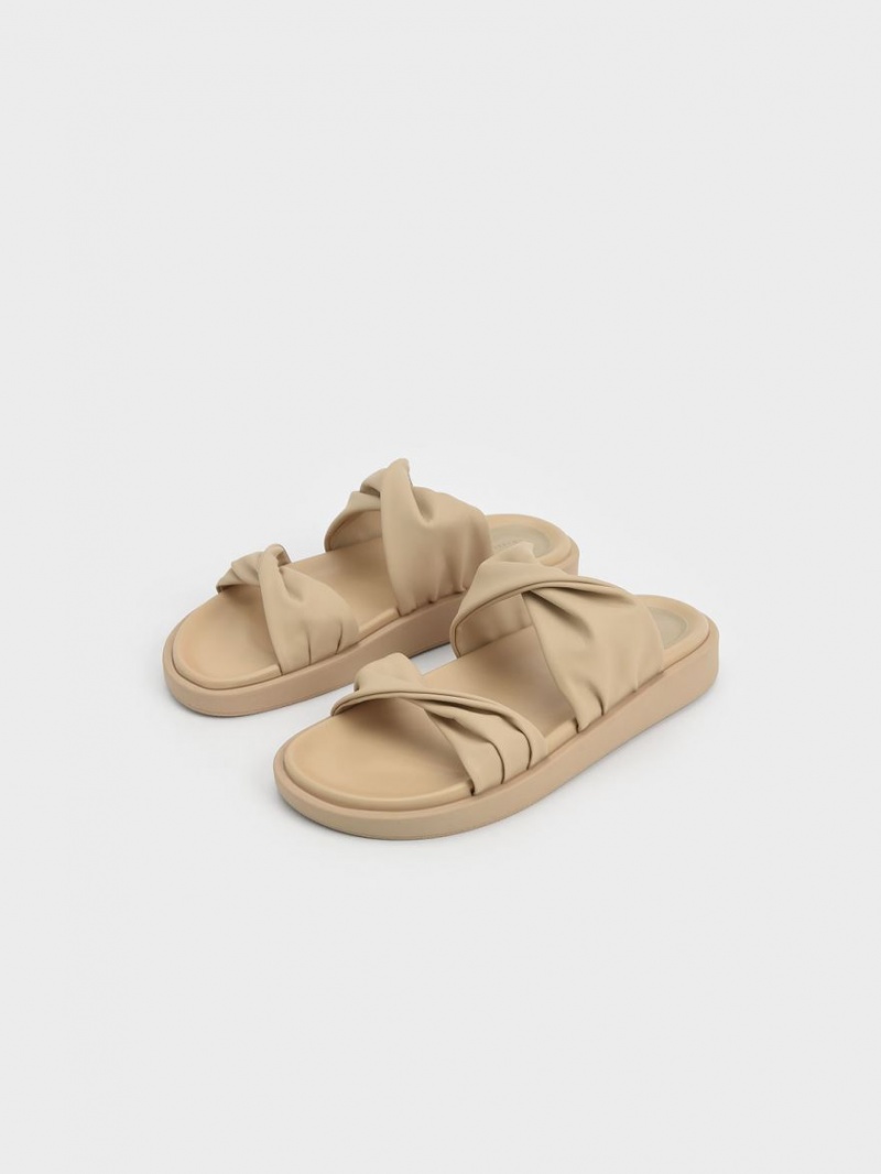 Sandale Slide Charles & Keith Twist Curea Căptușită Bej | 039IQWUCM