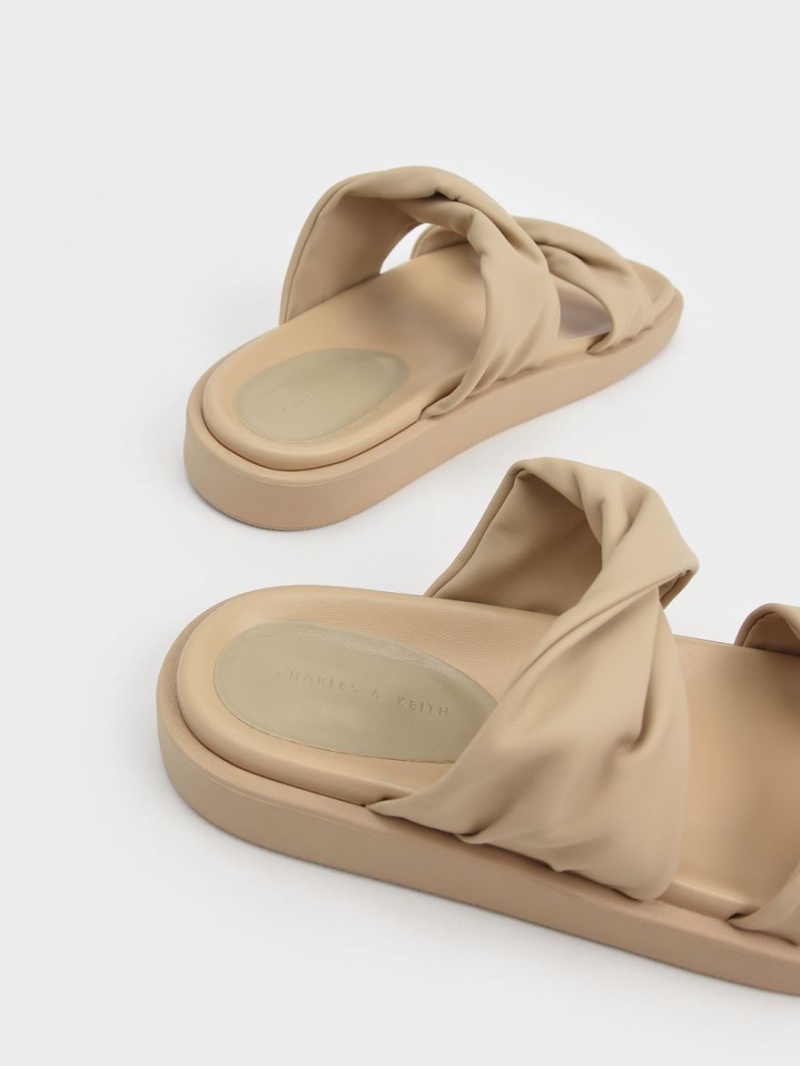 Sandale Slide Charles & Keith Twist Curea Căptușită Bej | 039IQWUCM