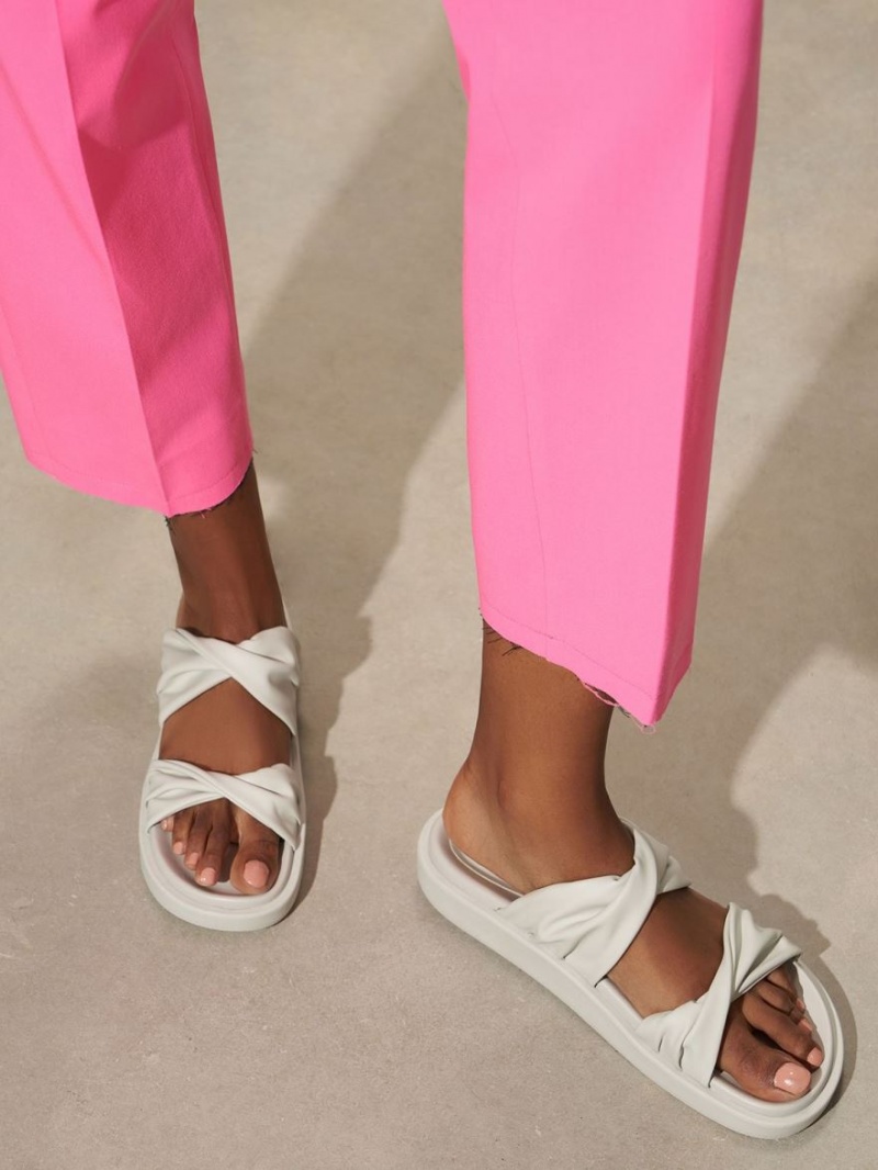 Sandale Slide Charles & Keith Twist Curea Căptușită Albi | 645OQWRCT