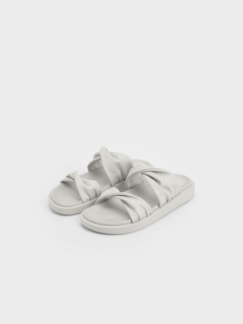 Sandale Slide Charles & Keith Twist Curea Căptușită Albi | 645OQWRCT