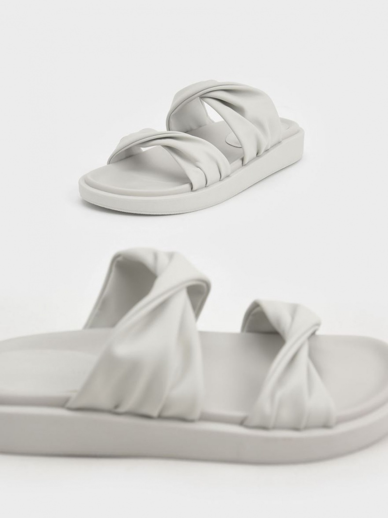 Sandale Slide Charles & Keith Twist Curea Căptușită Albi | 645OQWRCT