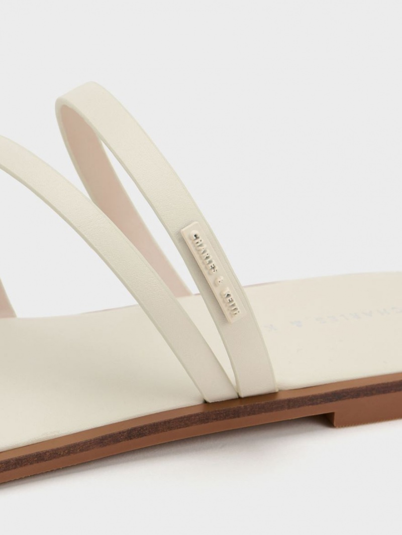 Sandale Slide Charles & Keith lliana Cu Bretele Albi | 853BRQAYU