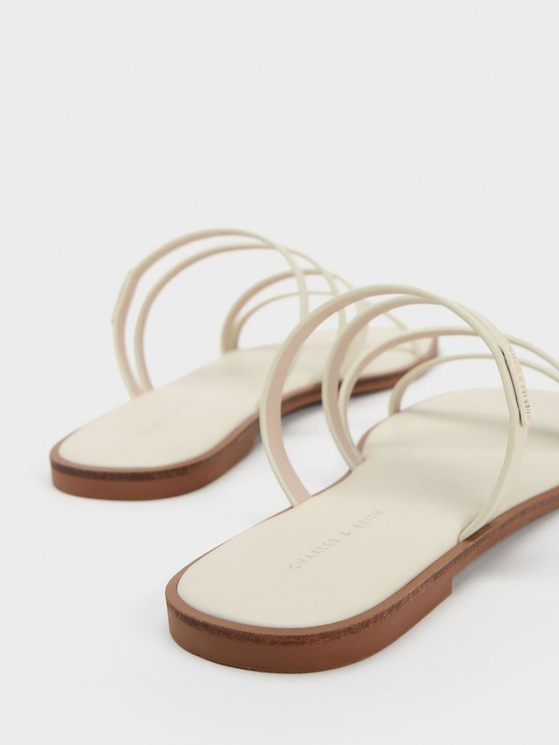 Sandale Slide Charles & Keith lliana Cu Bretele Albi | 853BRQAYU