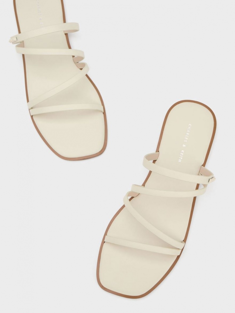 Sandale Slide Charles & Keith lliana Cu Bretele Albi | 853BRQAYU