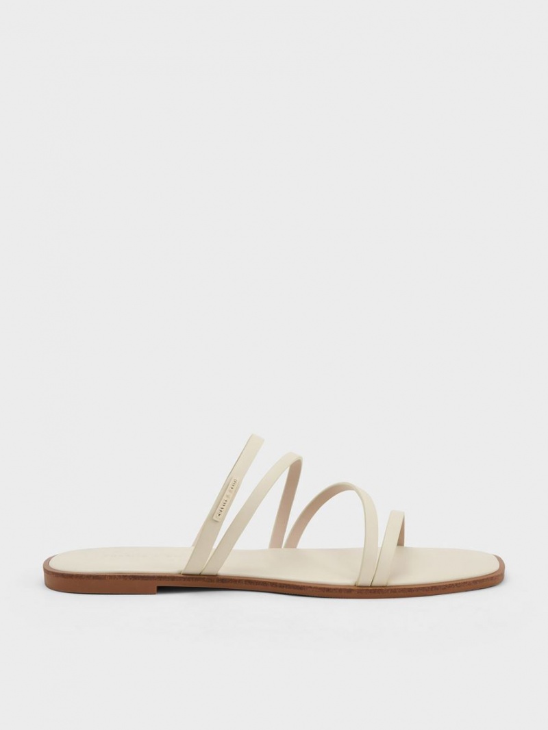 Sandale Slide Charles & Keith lliana Cu Bretele Albi | 853BRQAYU