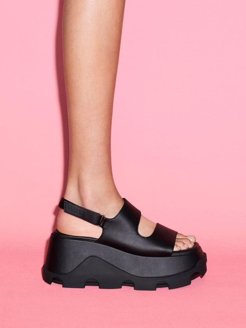 Sandale cu Platforma Charles & Keith Asymmetric Negrii | 401JUESDX