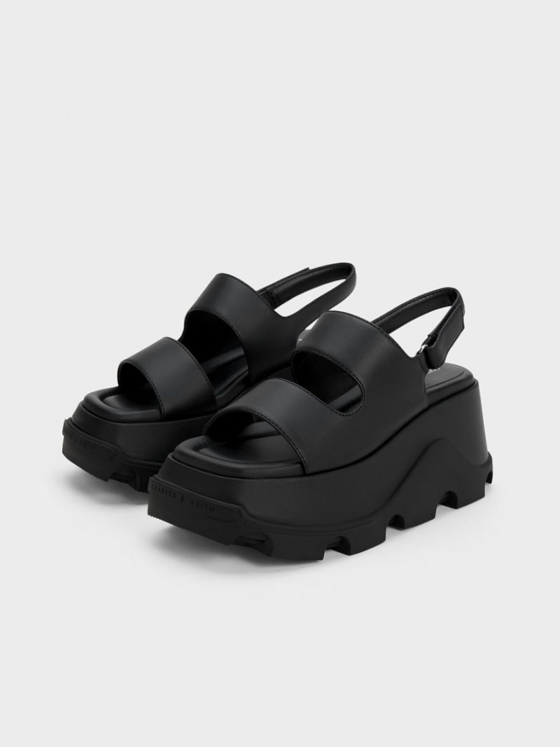 Sandale cu Platforma Charles & Keith Asymmetric Negrii | 401JUESDX