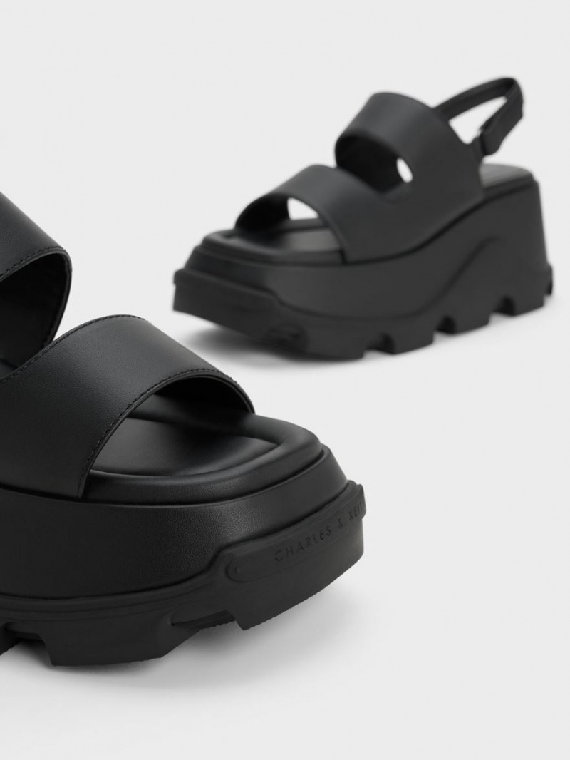 Sandale cu Platforma Charles & Keith Asymmetric Negrii | 401JUESDX