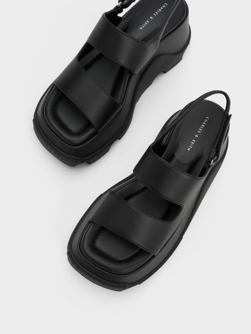 Sandale cu Platforma Charles & Keith Asymmetric Negrii | 401JUESDX