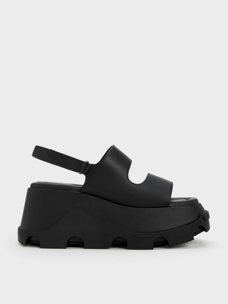 Sandale cu Platforma Charles & Keith Asymmetric Negrii | 401JUESDX
