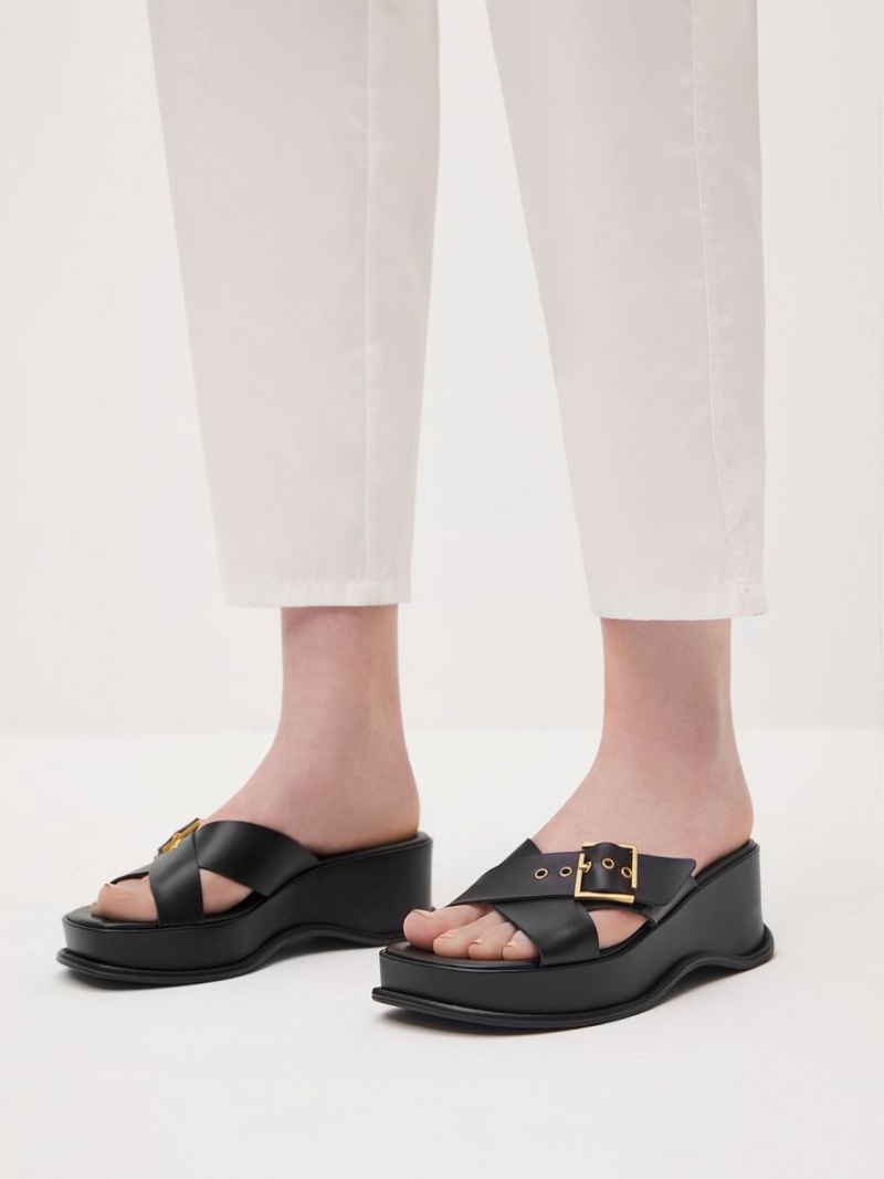 Sandale cu Platforma Charles & Keith Buckled Crossover Negrii | 192QFYLSD
