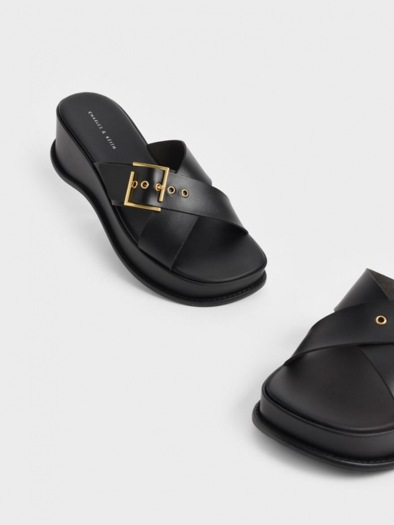 Sandale cu Platforma Charles & Keith Buckled Crossover Negrii | 192QFYLSD