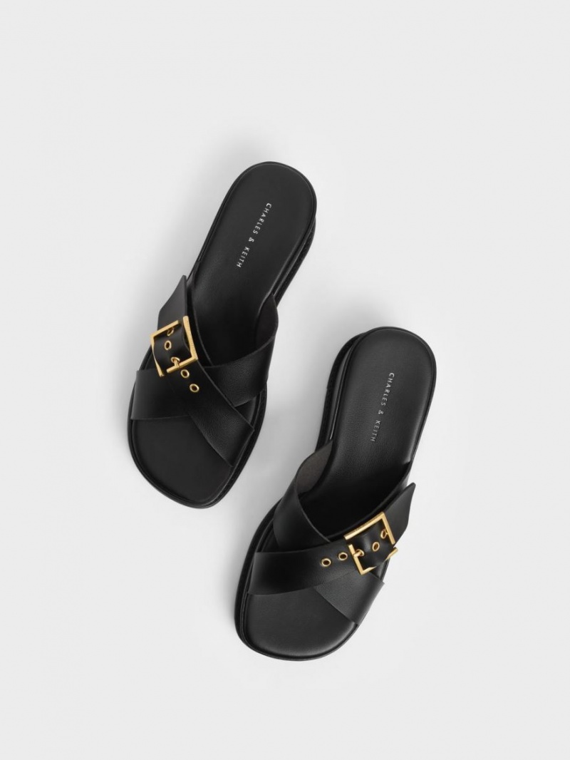 Sandale cu Platforma Charles & Keith Buckled Crossover Negrii | 192QFYLSD