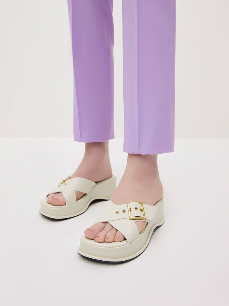 Sandale cu Platforma Charles & Keith Buckled Crossover Albi | 985YBDKXH