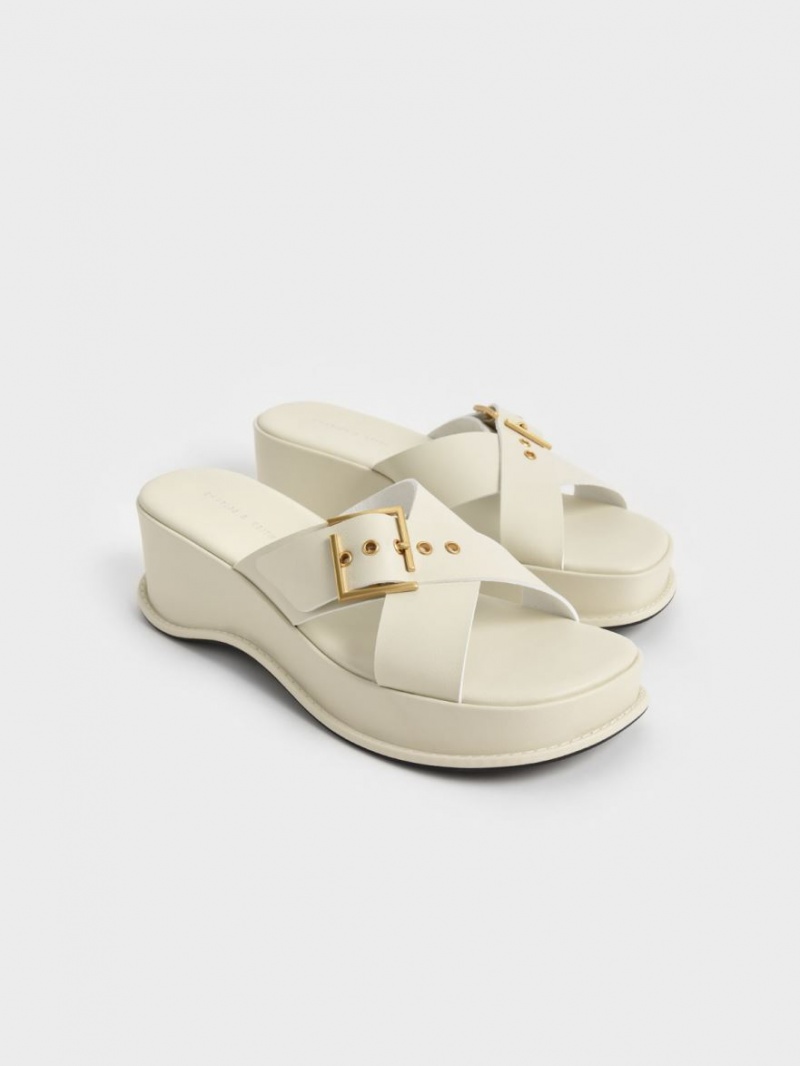 Sandale cu Platforma Charles & Keith Buckled Crossover Albi | 985YBDKXH
