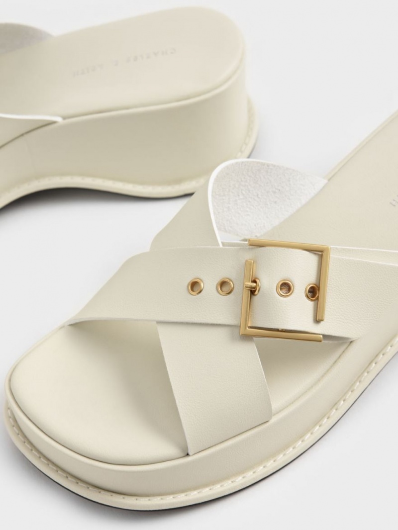 Sandale cu Platforma Charles & Keith Buckled Crossover Albi | 985YBDKXH