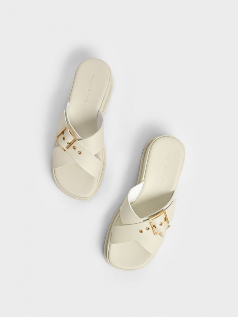 Sandale cu Platforma Charles & Keith Buckled Crossover Albi | 985YBDKXH