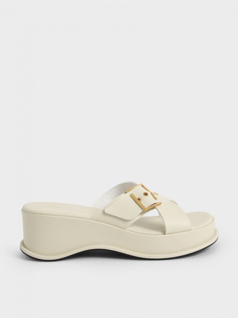 Sandale cu Platforma Charles & Keith Buckled Crossover Albi | 985YBDKXH