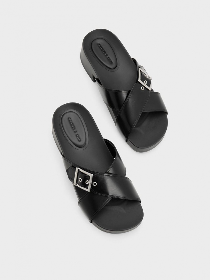 Sandale cu Platforma Charles & Keith Buckled Crossover Negrii | 832QWUJAC