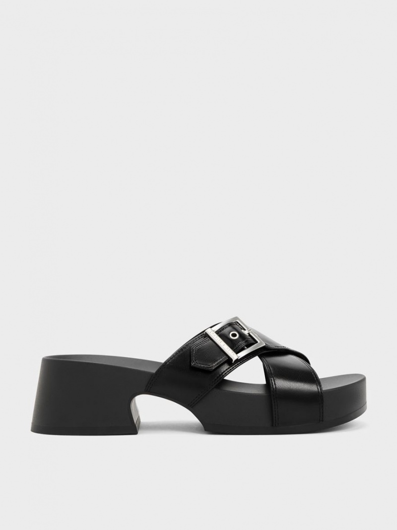 Sandale cu Platforma Charles & Keith Buckled Crossover Negrii | 832QWUJAC
