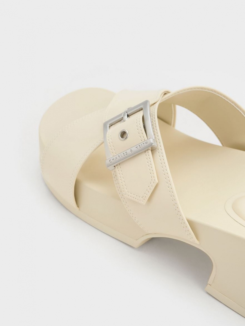 Sandale cu Platforma Charles & Keith Buckled Crossover Albi | 739HSGKQL