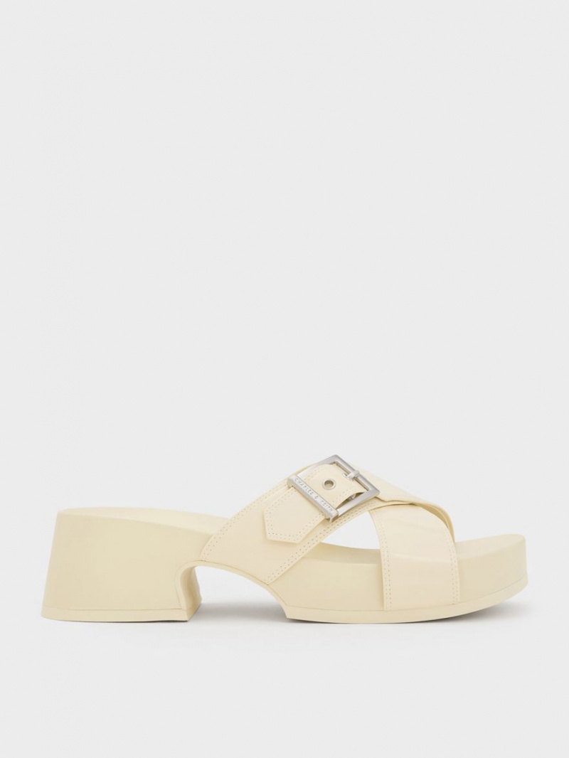 Sandale cu Platforma Charles & Keith Buckled Crossover Albi | 739HSGKQL