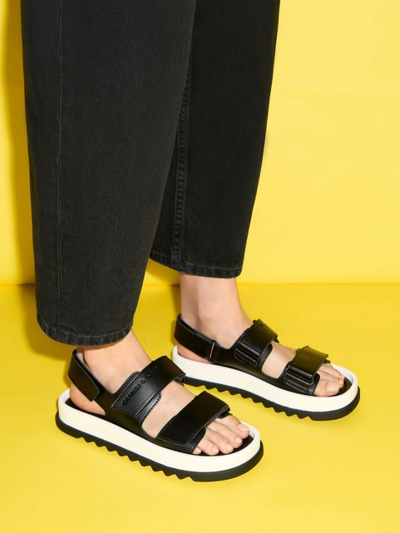 Sandale cu Platforma Charles & Keith Buckled Sports Negrii | 016YMLVEI