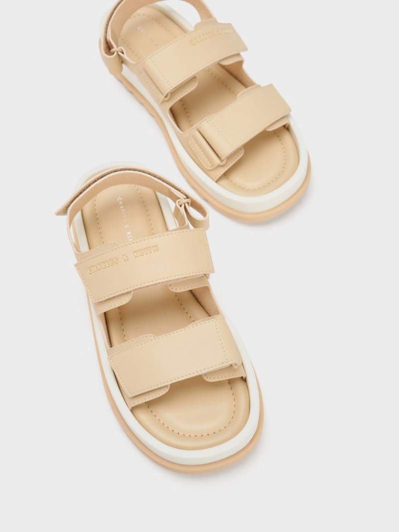 Sandale cu Platforma Charles & Keith Buckled Sports Bej | 037FNXRVG
