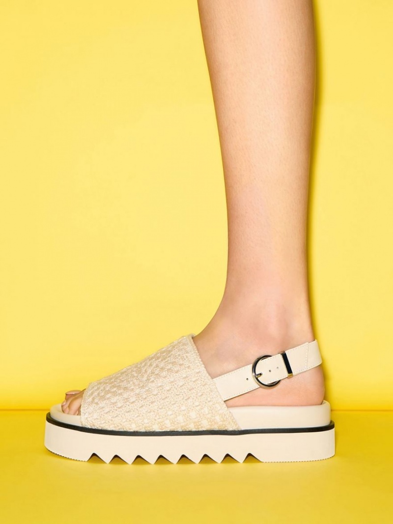 Sandale cu Platforma Charles & Keith Crochet & Piele Slingback Albi | 587YKFSUG