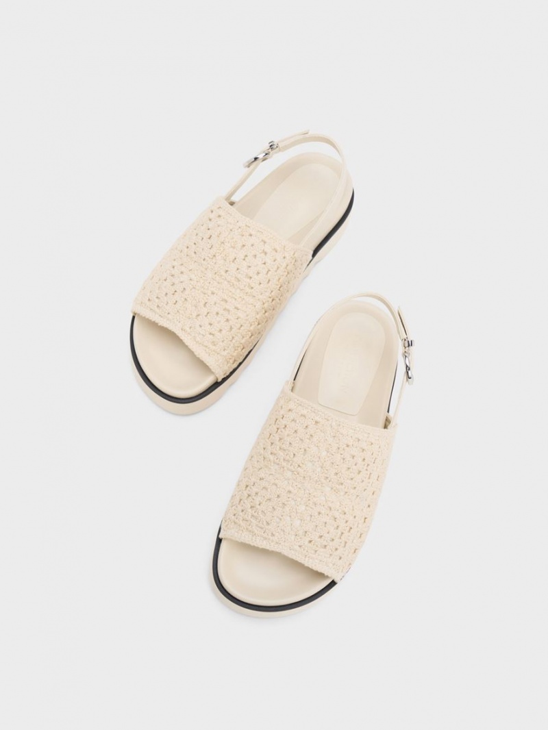 Sandale cu Platforma Charles & Keith Crochet & Piele Slingback Albi | 587YKFSUG