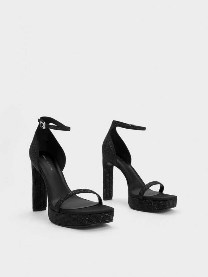Sandale cu Platforma Charles & Keith Crystal Ankle-Curea Negrii | 928TIMYZR