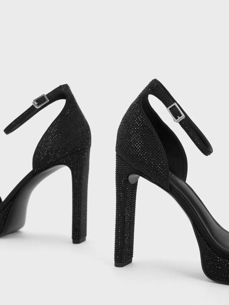 Sandale cu Platforma Charles & Keith Crystal Ankle-Curea Negrii | 928TIMYZR