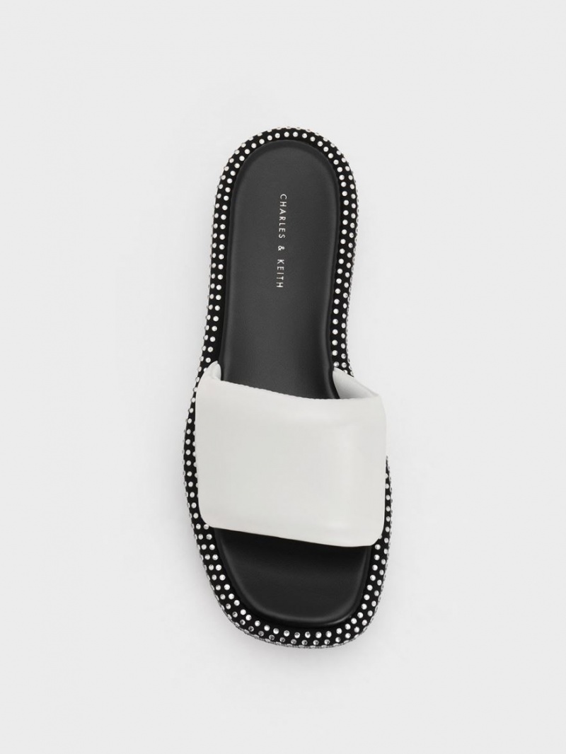 Sandale cu Platforma Charles & Keith Crystal-Embellished Albi | 592BWVTKH