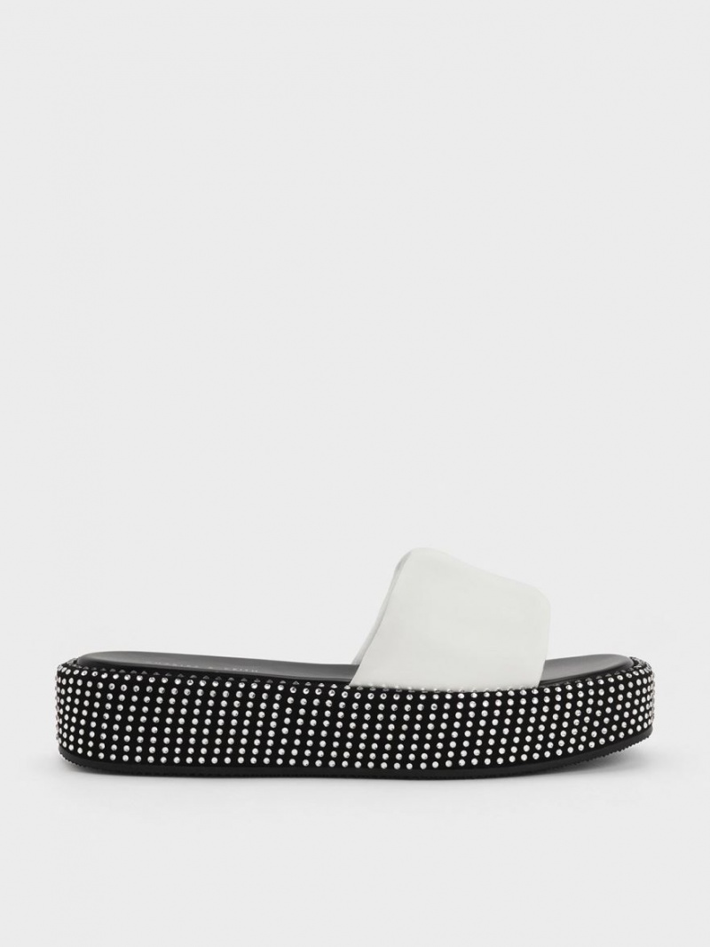 Sandale cu Platforma Charles & Keith Crystal-Embellished Albi | 592BWVTKH