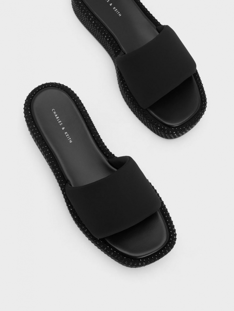 Sandale cu Platforma Charles & Keith Crystal-Embellished Nailon Negrii | 637WCMDSV