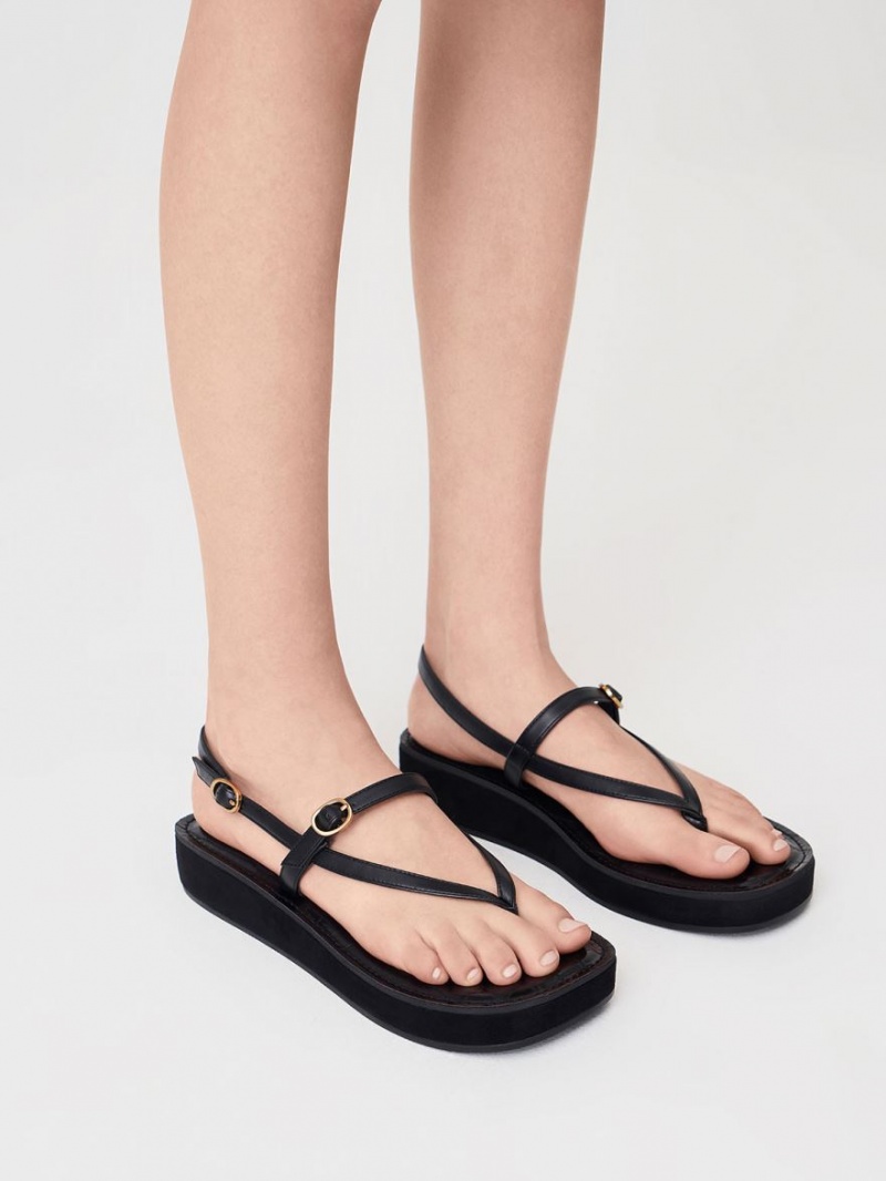 Sandale cu Platforma Charles & Keith Cu Bretele Flatform Tanga Negrii | 159PLBZMI