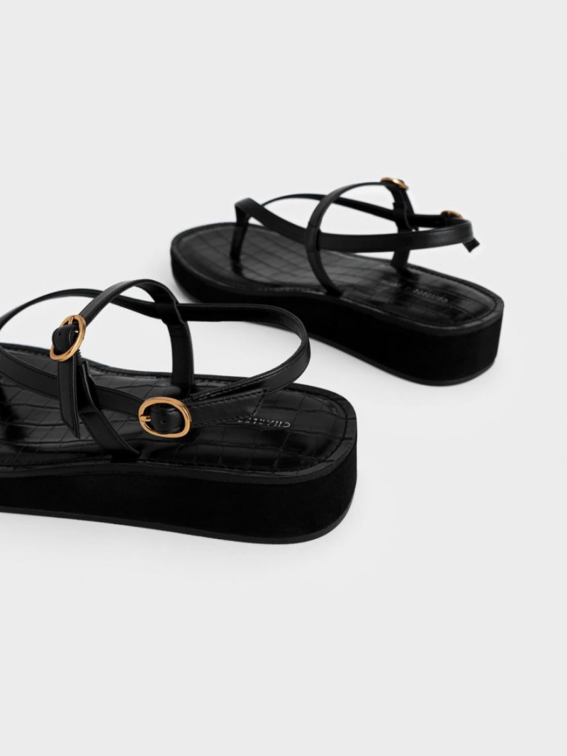 Sandale cu Platforma Charles & Keith Cu Bretele Flatform Tanga Negrii | 159PLBZMI