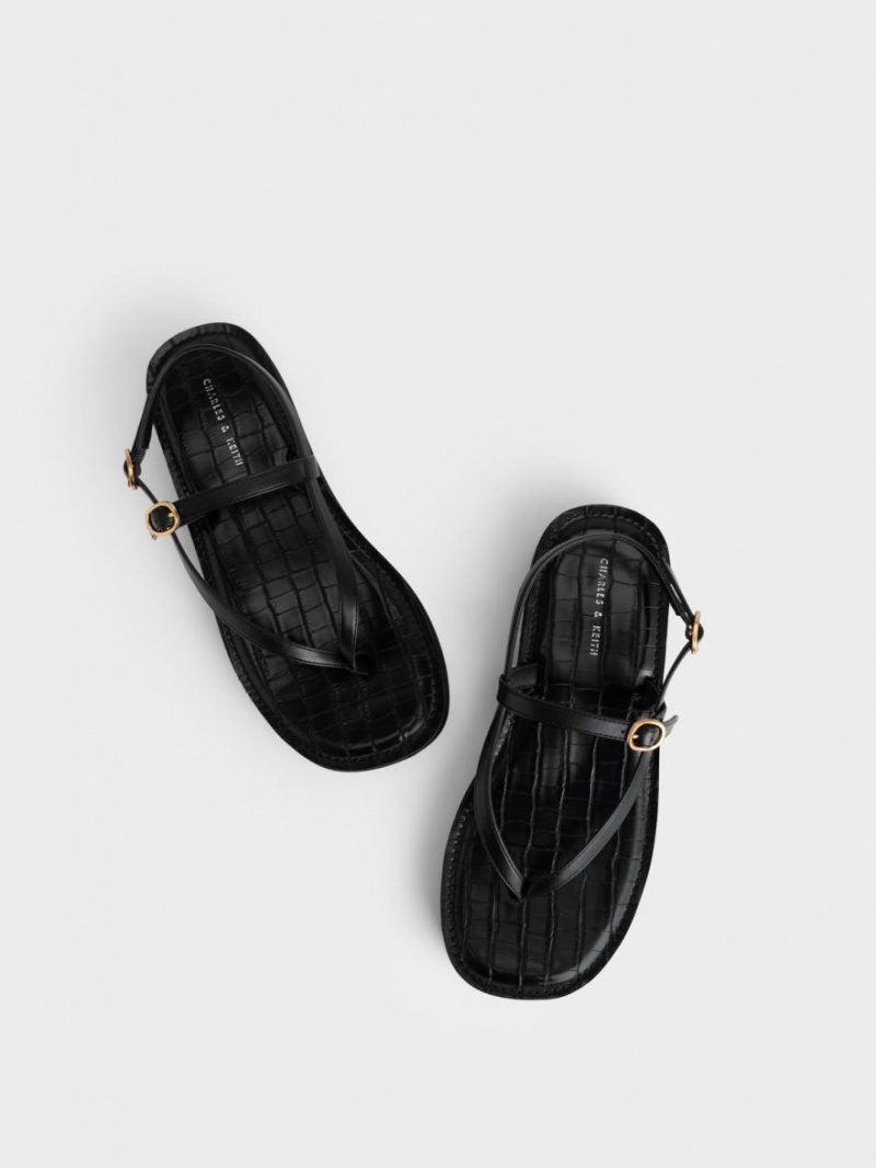 Sandale cu Platforma Charles & Keith Cu Bretele Flatform Tanga Negrii | 159PLBZMI