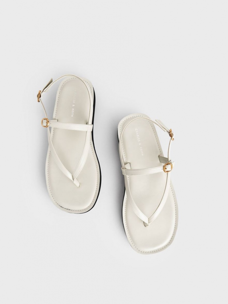 Sandale cu Platforma Charles & Keith Cu Bretele Flatform Tanga Albi | 537EHTXMB