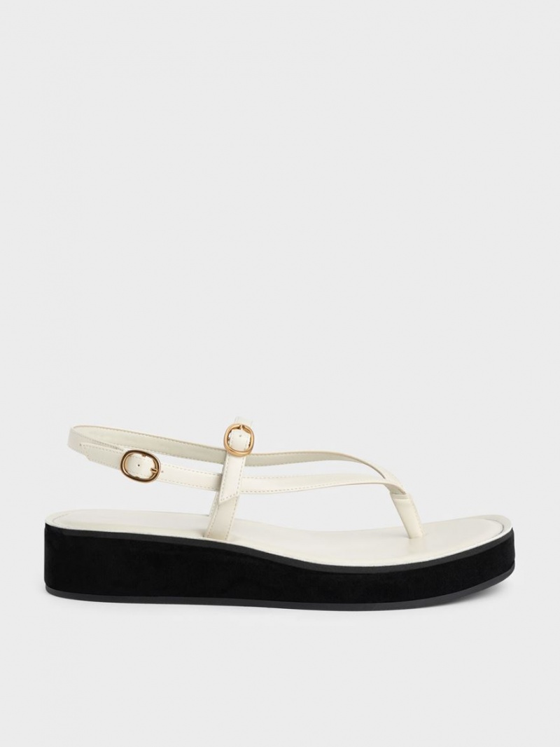 Sandale cu Platforma Charles & Keith Cu Bretele Flatform Tanga Albi | 537EHTXMB