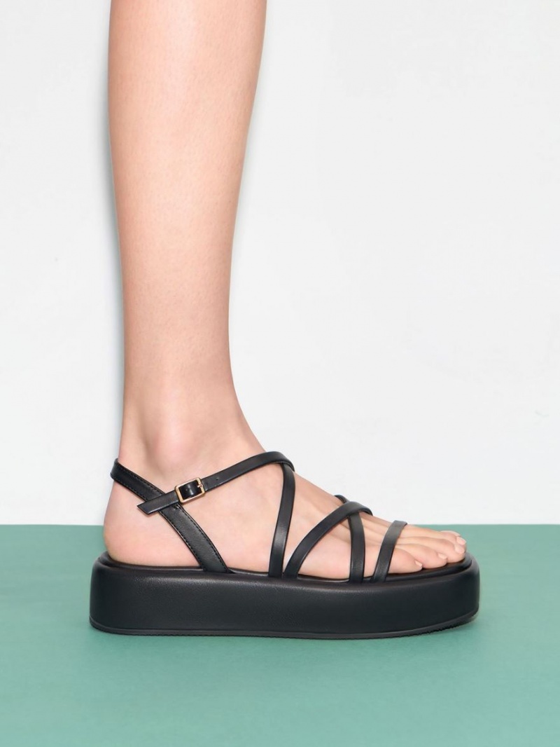 Sandale cu Platforma Charles & Keith Cu Bretele Căptușită Negrii | 356BILYCS