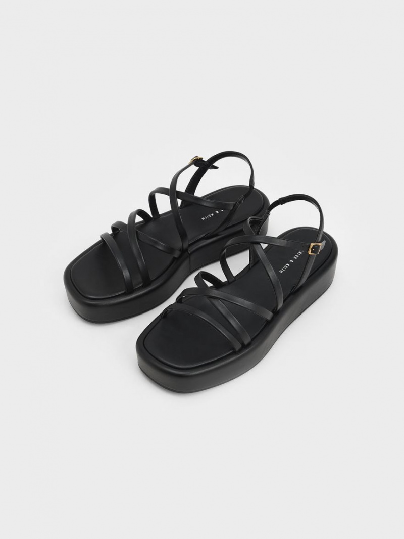 Sandale cu Platforma Charles & Keith Cu Bretele Căptușită Negrii | 356BILYCS