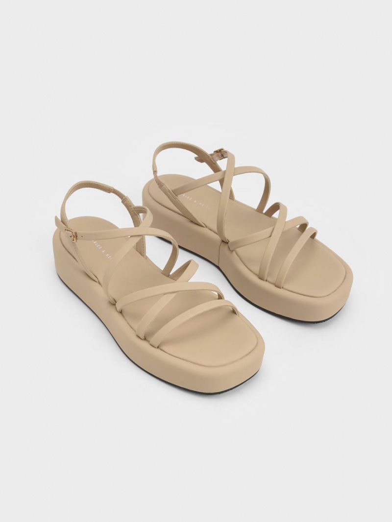 Sandale cu Platforma Charles & Keith Cu Bretele Căptușită Bej | 825OHCQFA
