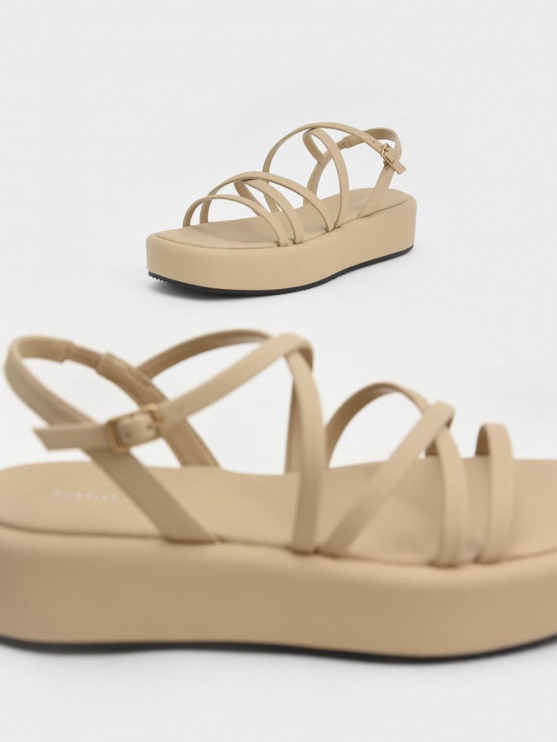 Sandale cu Platforma Charles & Keith Cu Bretele Căptușită Bej | 825OHCQFA