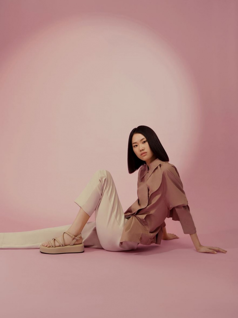 Sandale cu Platforma Charles & Keith Cu Bretele Căptușită Bej | 825OHCQFA