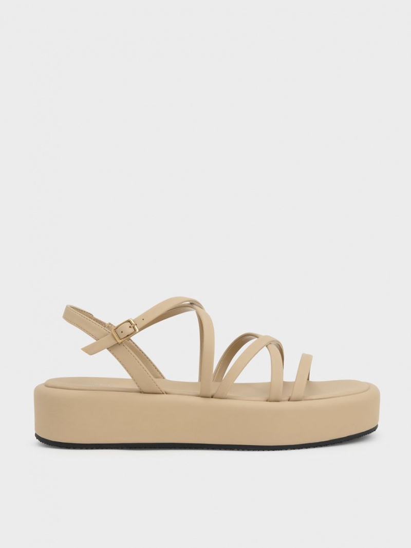 Sandale cu Platforma Charles & Keith Cu Bretele Căptușită Bej | 825OHCQFA