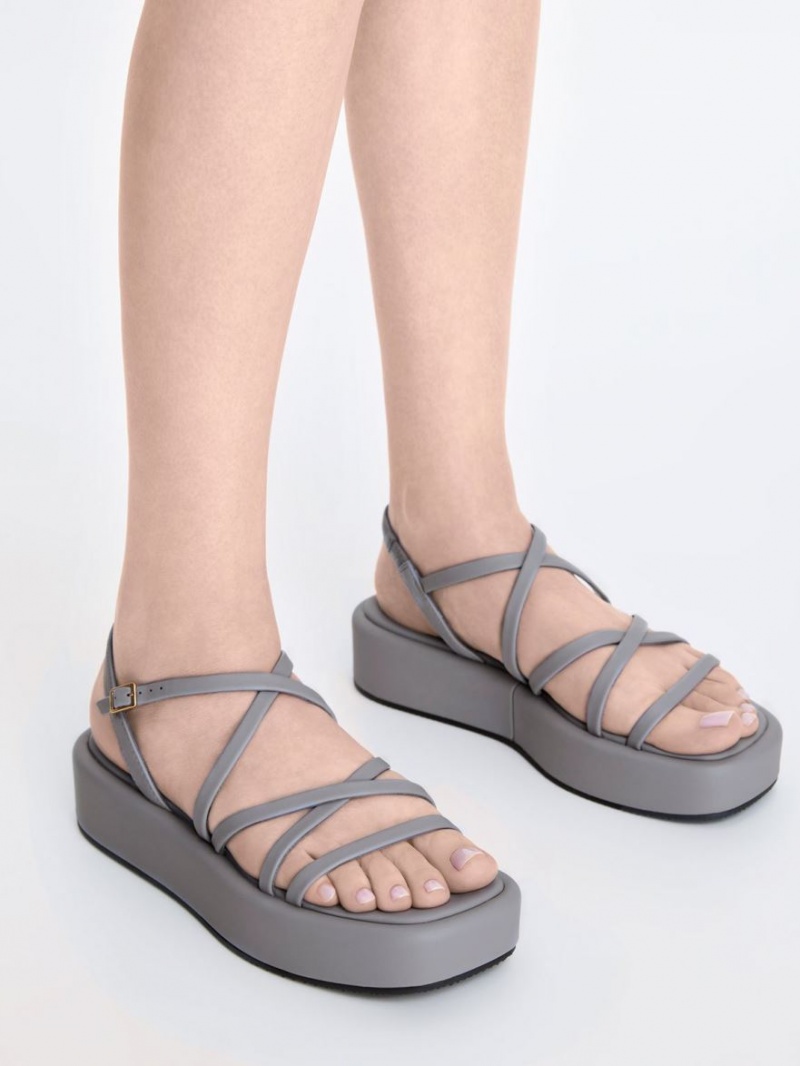 Sandale cu Platforma Charles & Keith Cu Bretele Căptușită Gri | 690STPQUW