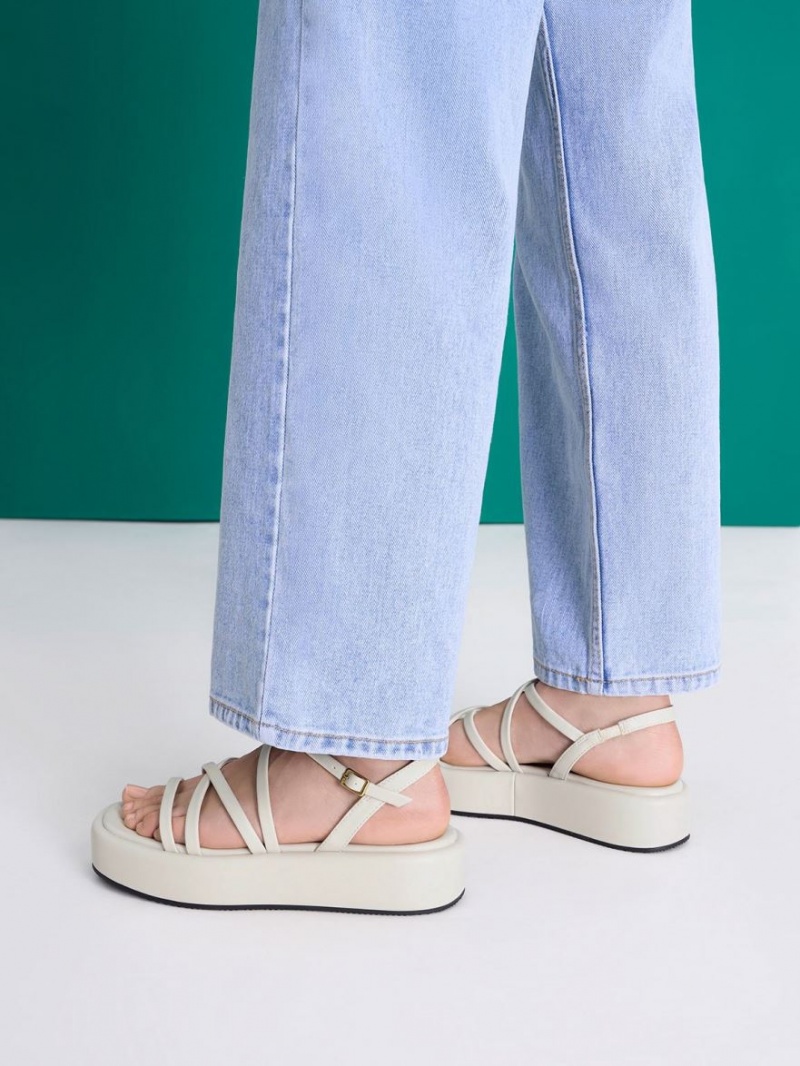 Sandale cu Platforma Charles & Keith Cu Bretele Căptușită Albi | 321IUHJNR