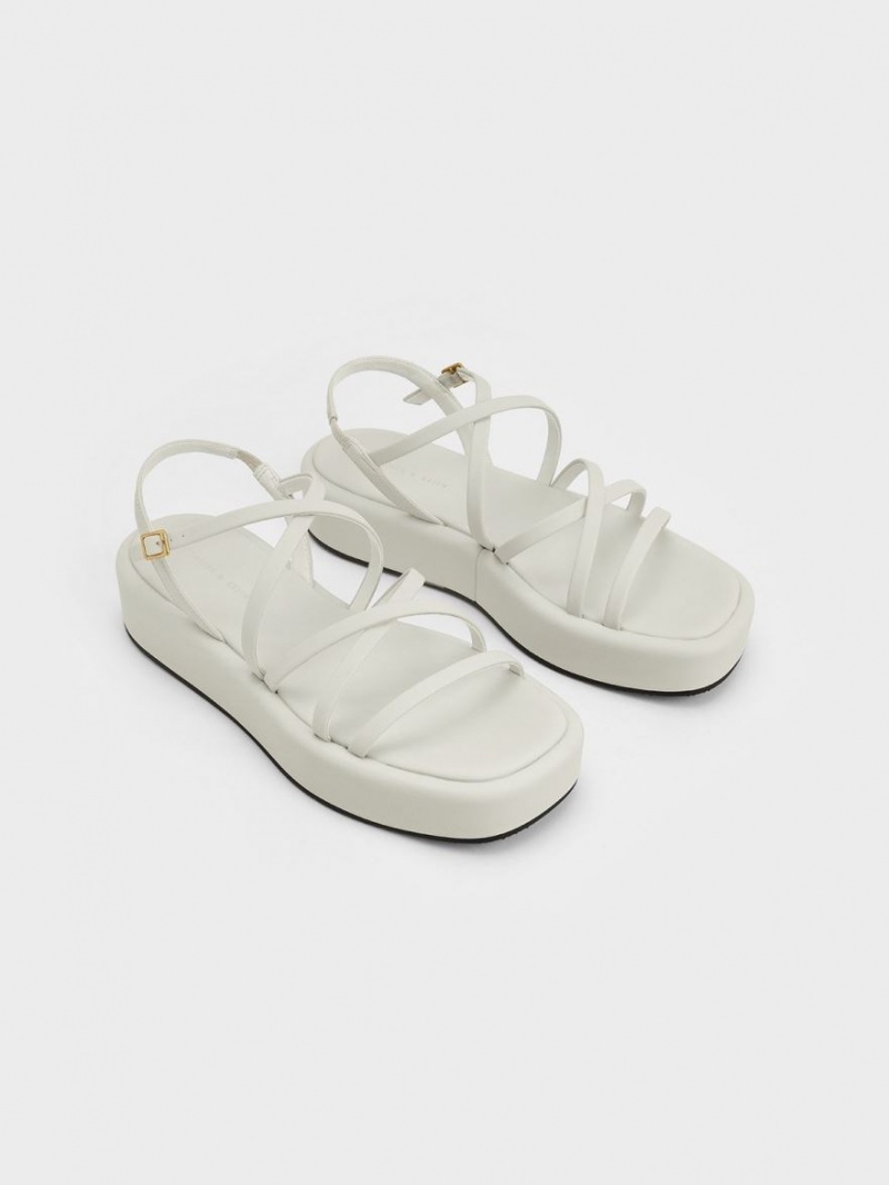 Sandale cu Platforma Charles & Keith Cu Bretele Căptușită Albi | 321IUHJNR