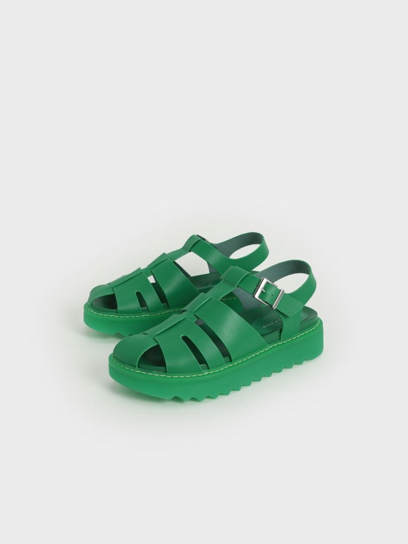 Sandale cu Platforma Charles & Keith Cut-Out Sports Verzi | 746IQLRTD